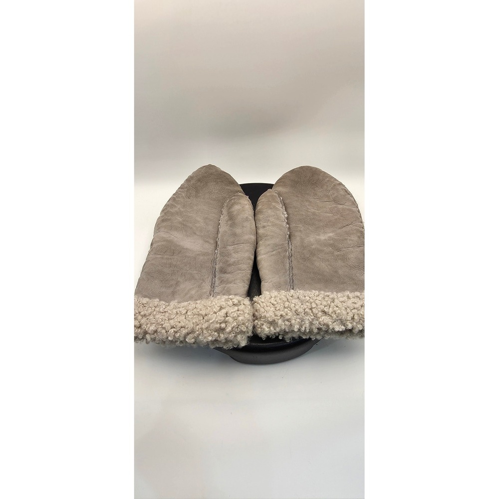 Grey Shearling Sheepskin Mittens Fleece Lined Winter Gloves Suede Taupe
